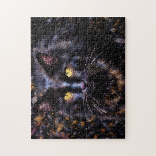 Zwarte kat portret kat kunst puzzel legpuzzel (Verticaal)