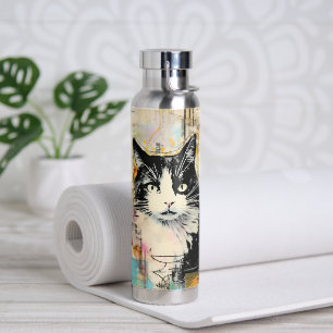 Zwarte Kat Portret Naam Kat Liefhebber Waterfles