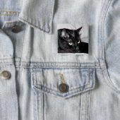 Zwarte kat portret vierkante button 5,1 cm (In situ)