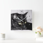 Zwarte kat portret vierkante klok (Huis)
