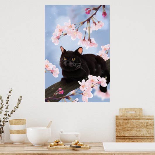 Zwarte kat poster (Keuken)