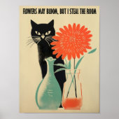 Zwarte Kat Poster Printbare Retro Kat Kunst Cute K (Voorkant)