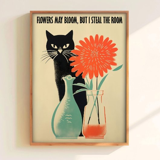 Zwarte Kat Poster Printbare Retro Kat Kunst Cute K