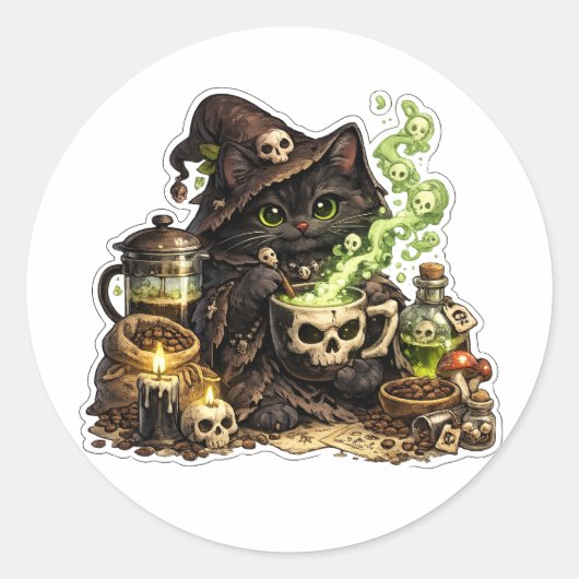 Zwarte Kat Potion Maker Heks Sticker (Voorkant)