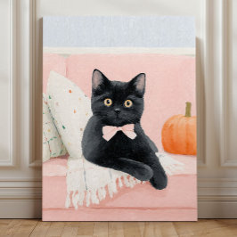 Zwarte kat print kunst aan de muur met pompoen acryl fototegel