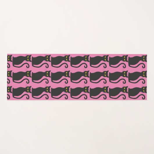 ZWARTE KAT PRINT OP ROZE YOGA MAT (Voorkant (horizontaal))