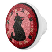 Zwarte Kat Quilt Keramische Knop (Rechts)