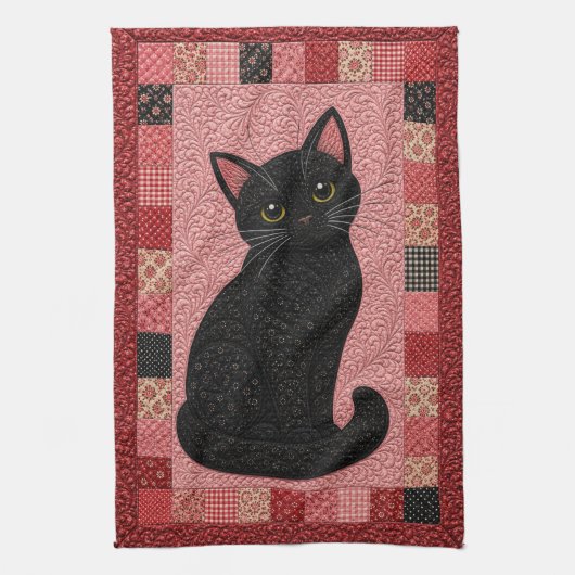 Zwarte Kat Quilt Theedoek (Verticaal)
