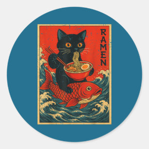 Zwarte Kat Ramen Japanse Grafische T-shirts Voor M Ronde Sticker