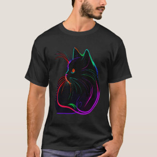 Zwarte Kat Realistische Waterverf Schattige Kat Sc T-shirt