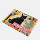 Zwarte kat retro collage deurmat (Schuin)