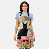 Zwarte Kat retro collage Schort (Gedragen)