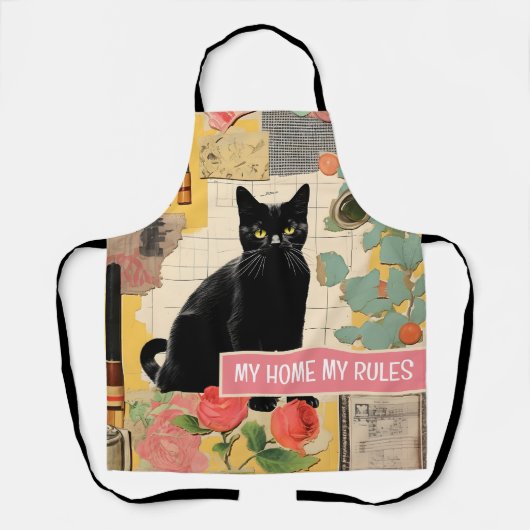 Zwarte Kat retro collage Schort (Voorkant)