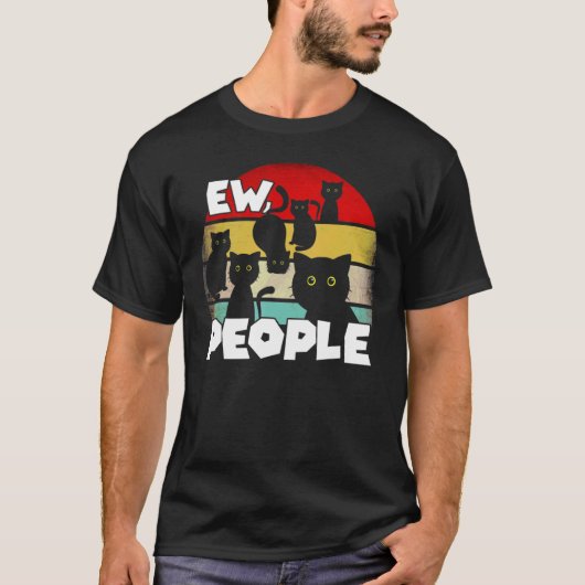 Zwarte Kat Retro Get mensen Meowy C T-shirt (Voorkant)