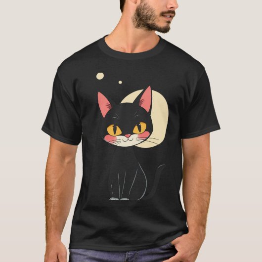Zwarte kat retro grappige kat cadeau katten liefhe t-shirt (Voorkant)