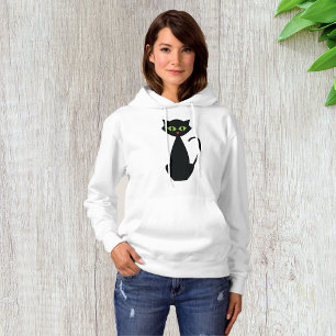 Zwarte Kat Retro Groene Ogen Halloween Silhouet Hoodie