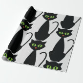 Zwarte Kat Retro Groenogige Halloween Silhouet Cadeaupapier (Uitgerold)