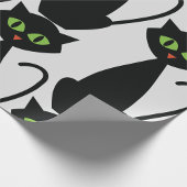 Zwarte Kat Retro Groenogige Halloween Silhouet Cadeaupapier