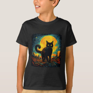 Zwarte Kat Retro Stijl Kat Kunst Werk Kat Lov T-shirt