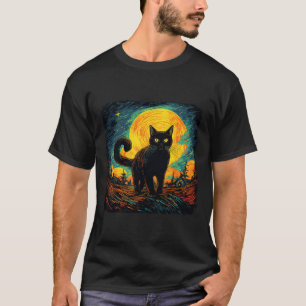 Zwarte Kat Retro Stijl Kat Kunst Werk Kat Lov T-shirt