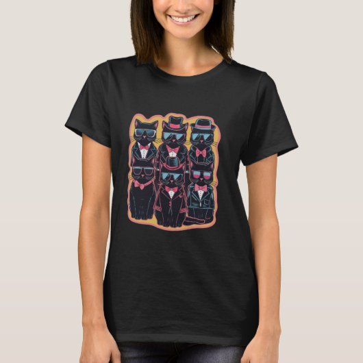 Zwarte Kat Retro Stijl Zwarte Kitty Katten Lov T-shirt (Voorkant)
