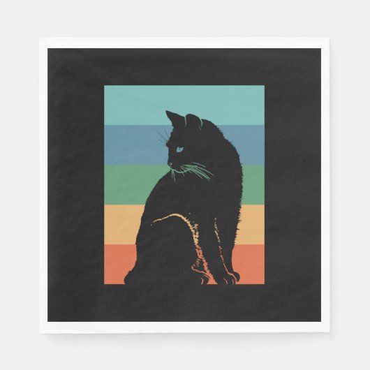 Zwarte Kat Retro Vintage Servet (Voorkant)