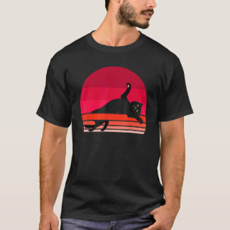 Zwarte Kat Retro Zonsondergang Vintage Kitten Eige T-shirt