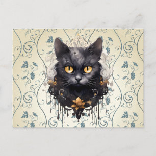 Zwarte Kat Rhinestones Bladeren Druiven Halloween Feestdagenkaart