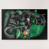 Zwarte kat rijdt op fiets St. Patrick's Day Legpuzzel (Horizontaal)