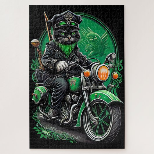 Zwarte kat rijdt op fiets St. Patrick's Day Legpuzzel (Verticaal)