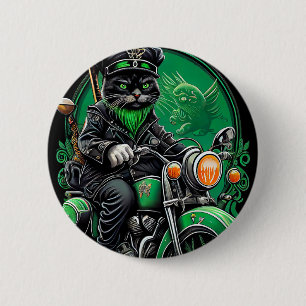Zwarte kat rijdt op fiets St. Patrick's Day Ronde Button 5,7 Cm