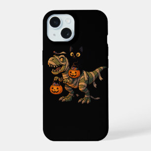 Zwarte Kat rijdt op Mummie T-Rex – Schattige Hallo iPhone 15 Case
