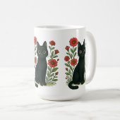 Zwarte Kat & Rode Bloemen Mok (Voorkant rechts)