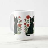 Zwarte Kat & Rode Bloemen Mok (Voorkant links)