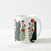 Zwarte Kat & Rode Bloemen Mok (Voorkant rechts)
