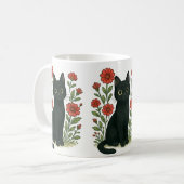 Zwarte Kat & Rode Bloemen Mok (Voorkant links)
