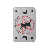Zwarte Kat Rode Pentagram Sterren Manen Grijs Badmat (Voorkant Verticaal)