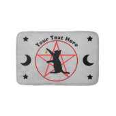 Zwarte Kat Rode Pentagram Sterren Manen Grijs Badmat (Voorkant)