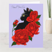 Zwarte Kat Rode Rozen Lavendel Moederdag Kaart (Voorkant)
