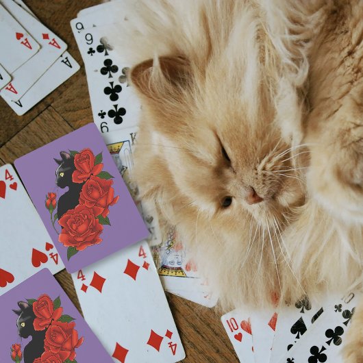 Zwarte Kat Rode Rozen Paars Pokerkaarten