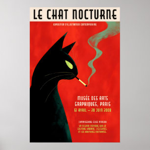Zwarte Kat Rokt Poster - Retro Franse Tentoonstell