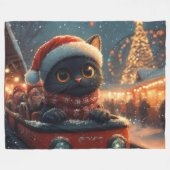 Zwarte Kat Roller Coaster Kerstman Fleece Deken (Voorkant (Horizontaal))
