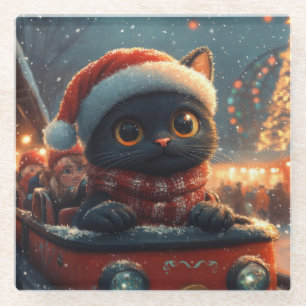 Zwarte Kat Roller Coaster Kerstmis Glazen Onderzetter