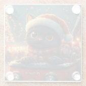 Zwarte Kat Roller Coaster Kerstmis Glazen Onderzetter (Achterkant)