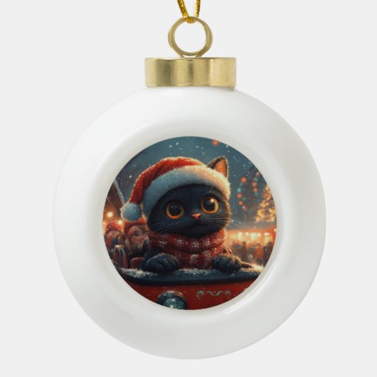 Zwarte Kat Roller Coaster Kerstmis Keramische Bal Ornament (Voorkant)
