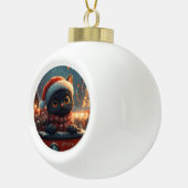 Zwarte Kat Roller Coaster Kerstmis Keramische Bal Ornament (Rechts)
