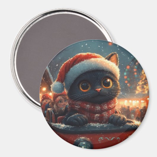 Zwarte Kat Roller Coaster Kerstmis Magneet (Voorkant / Achterkant)
