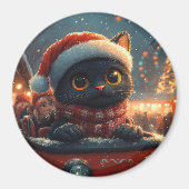 Zwarte Kat Roller Coaster Kerstmis Magneet (Voorkant)