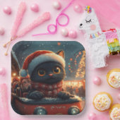 Zwarte Kat Roller Coaster Kerstmis Papieren Bordje (Feest)