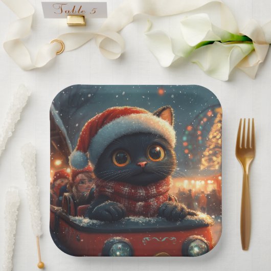 Zwarte Kat Roller Coaster Kerstmis Papieren Bordje (Huwelijk)